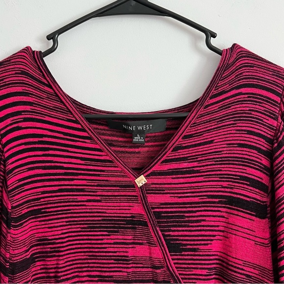 Nine West Fuchsia and Black Striped Knit V Neck Sweater - Picture 4 of 4